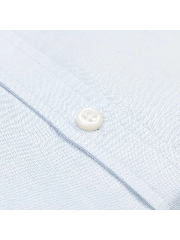 Light Blue Tailor Fit Men's Crew Neck Cotton Linen Shirt with Germirli - 3