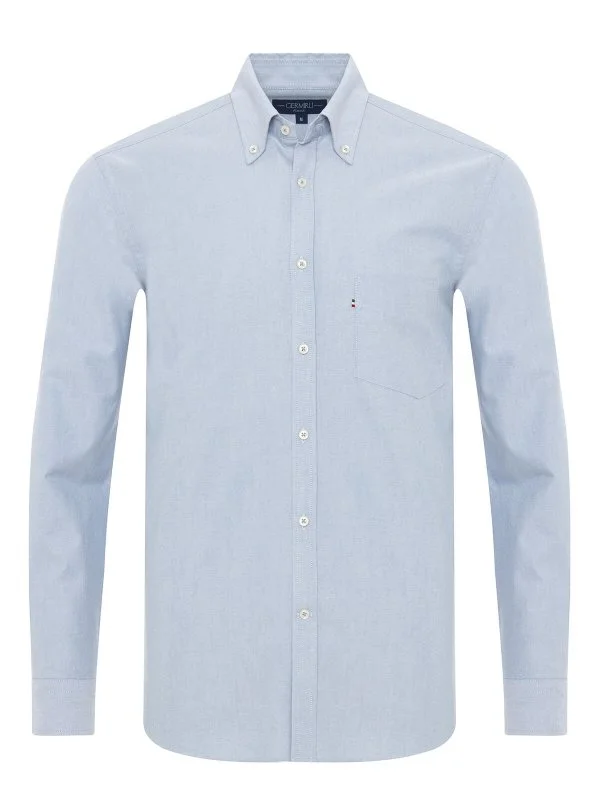 Germirli Light Blue Tailor Fit Relaxed Fit Button Down Collar Sport Oxford Tencel Cotton Shirt - 1