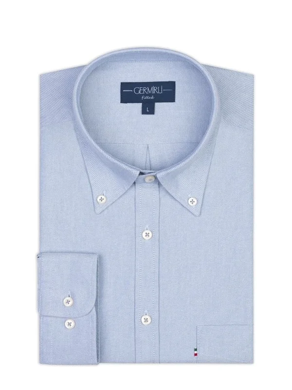 Germirli Light Blue Tailor Fit Relaxed Fit Button Down Collar Sport Oxford Tencel Cotton Shirt - 2