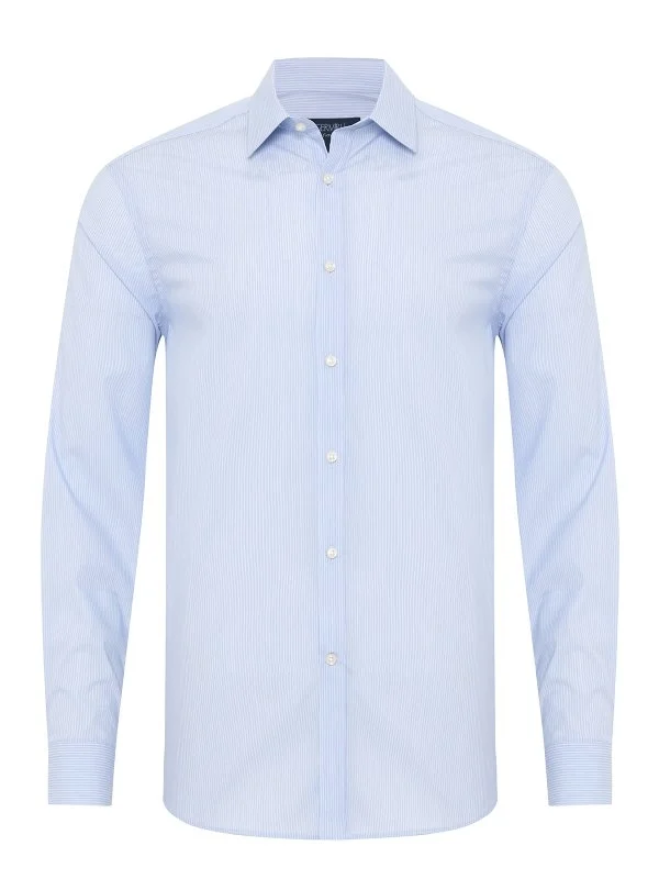 Germirli Light Blue White Striped Soft Collar Tailor Fit Shirt - 1