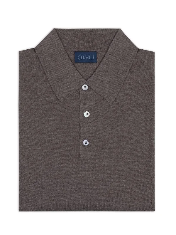 Germirli Light Brown Buttoned Polo Collar Regular Fit Extra Fine Wool Men's Sweater - 2