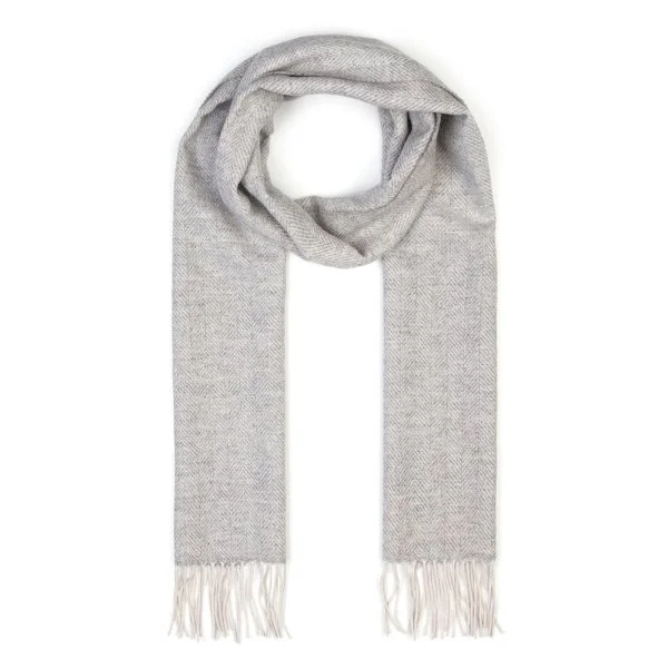Light Grey Herringbone Wool Scarf with Germirli - 1
