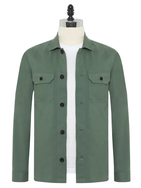 Germirli Light Green Twill Texture Tailor Fit Cotton Elastane Jacket Shirt - 1