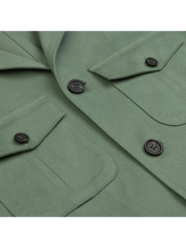 Germirli Light Green Twill Texture Tailor Fit Cotton Elastane Utility Jacket Shirt - 3