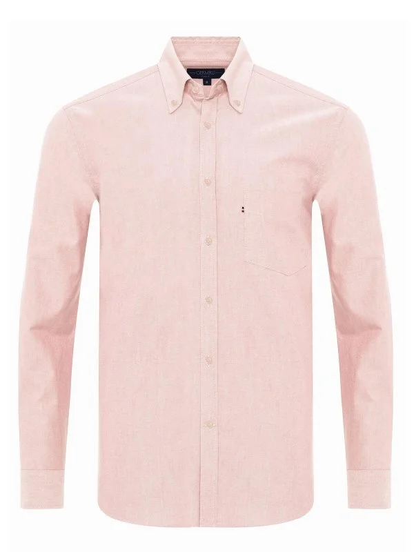 Germirli Light Pink Tailor Fit Relaxed Fit Button Down Collar Sport Oxford Organic Cotton Shirt - 1