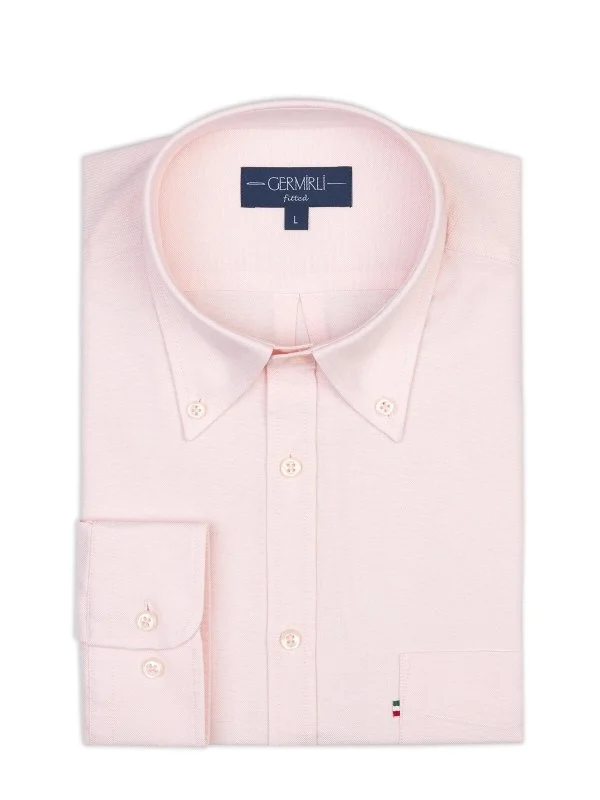 Germirli Light Pink Tailor Fit Relaxed Fit Button Down Collar Sport Oxford Organic Cotton Shirt - 2