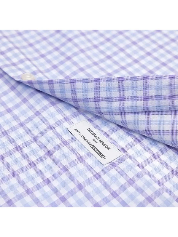 Germirli Lilac Blue White Checkered Button-down Collar Tailor Fit Journey Non Iron Cotton Shirt - 4