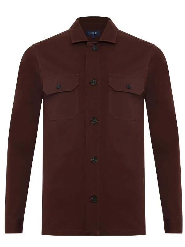 Germirli Claret Red Tailor Fit Relaxed Fit Cotton Jacket Shirt - 2