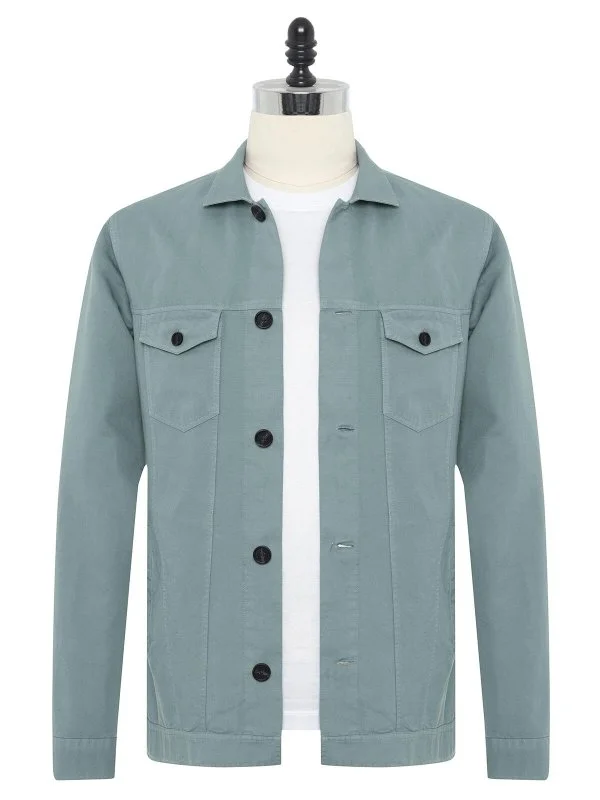 Germirli Mineral Green Vintage Fillet Pocket Cotton Linen Jacket Shirt - 1