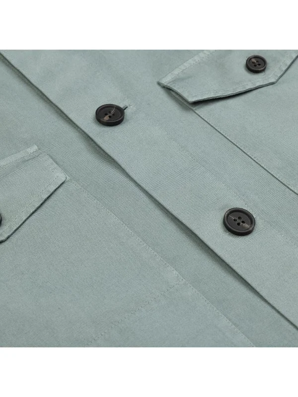 Germirli Mineral Green Vintage Side Pocket Cotton Linen Jacket Shirt - 3
