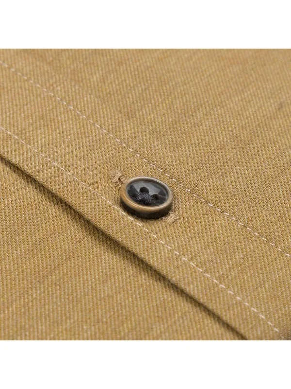 Germirli Mustard Twill Texture Soft Collar Tailor Fit Cotton Shirt - 3