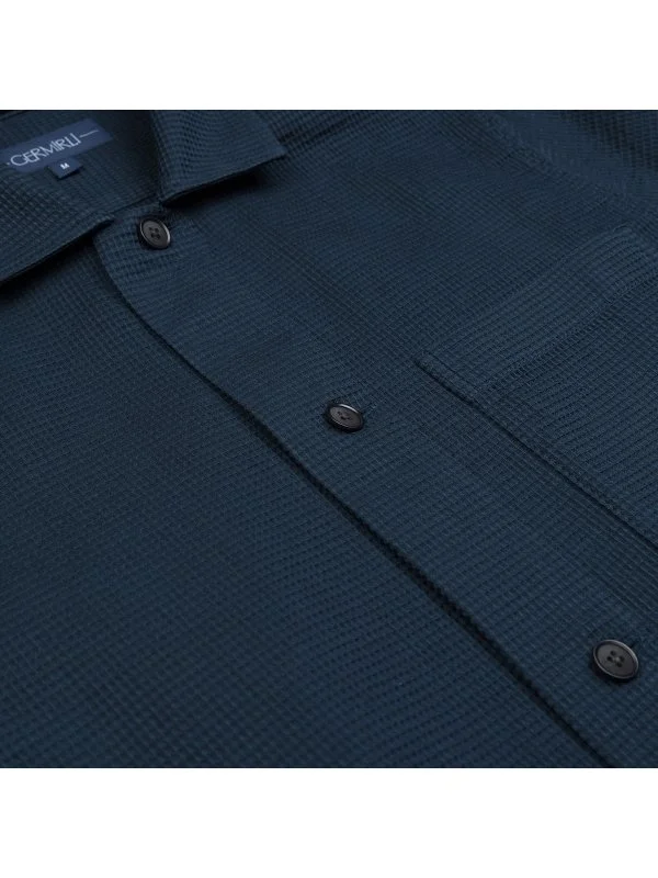 Germirli Navy Blue 3D Waffle Texture Cotton Jacket Shirt - 3