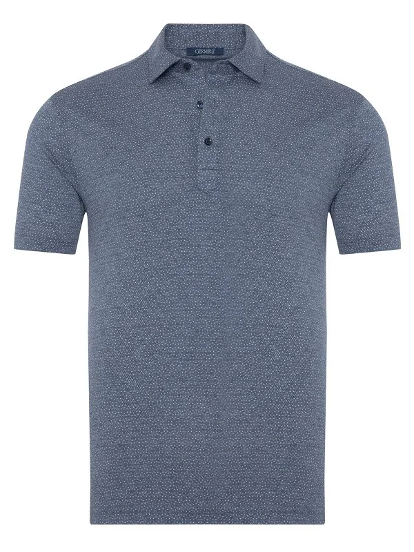 Germirli Navy Blue Piquet Patterned Shirt Collar Regular Fit T-Shirt - 1