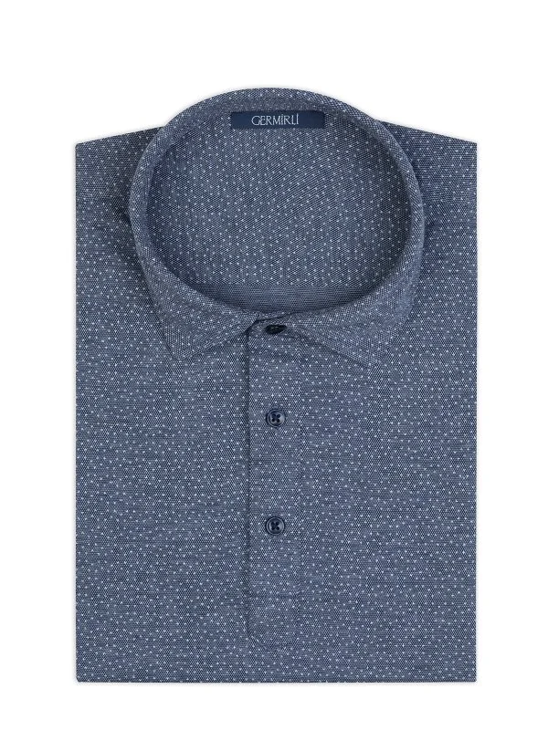 Germirli Navy Blue Piquet Patterned Shirt Collar Regular Fit T-Shirt - 2