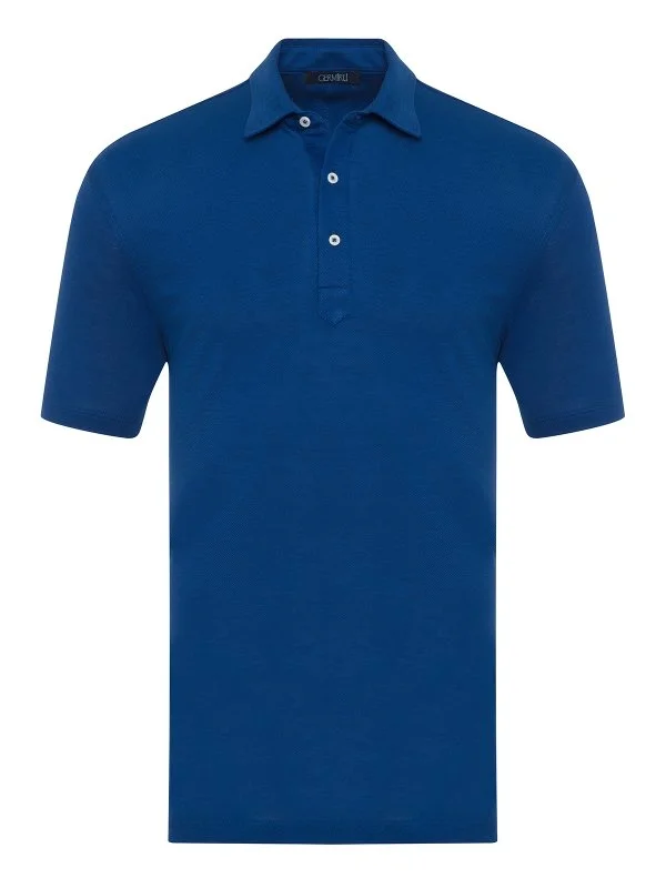 Germirli Navy Blue Piquet Shirt Collar Regular Fit Mercerized T-Shirt - 1