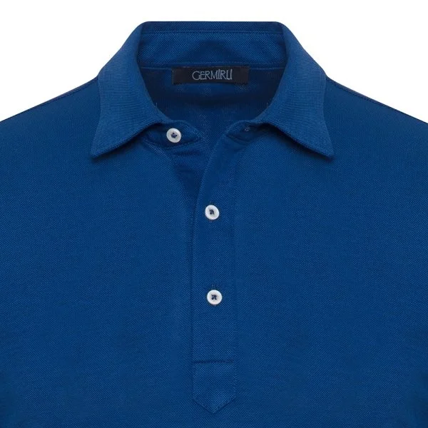 Germirli Navy Blue Piquet Shirt Collar Regular Fit Mercerized T-Shirt - 2