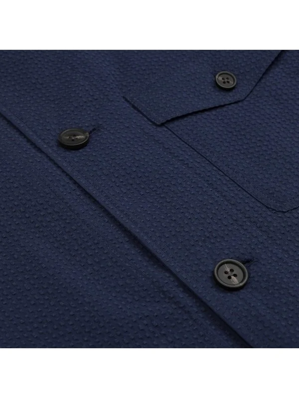 Germirli Navy Blue Seersucker Texture Tailor Fit Cotton Beyoğlu Jacket Shirt - 2