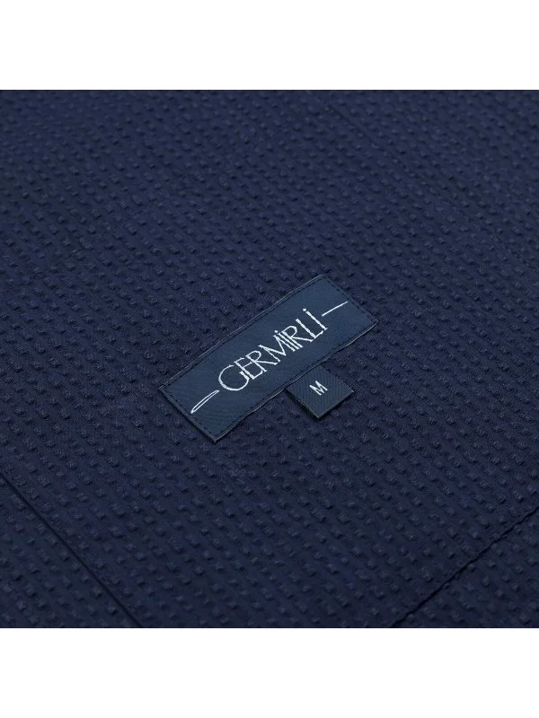 Germirli Navy Blue Seersucker Texture Tailor Fit Cotton Beyoğlu Jacket Shirt - 3