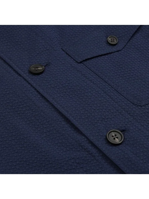 Germirli Navy Blue Seersucker Texture Tailor Fit Cotton Beyoğlu Jacket Shirt - 2