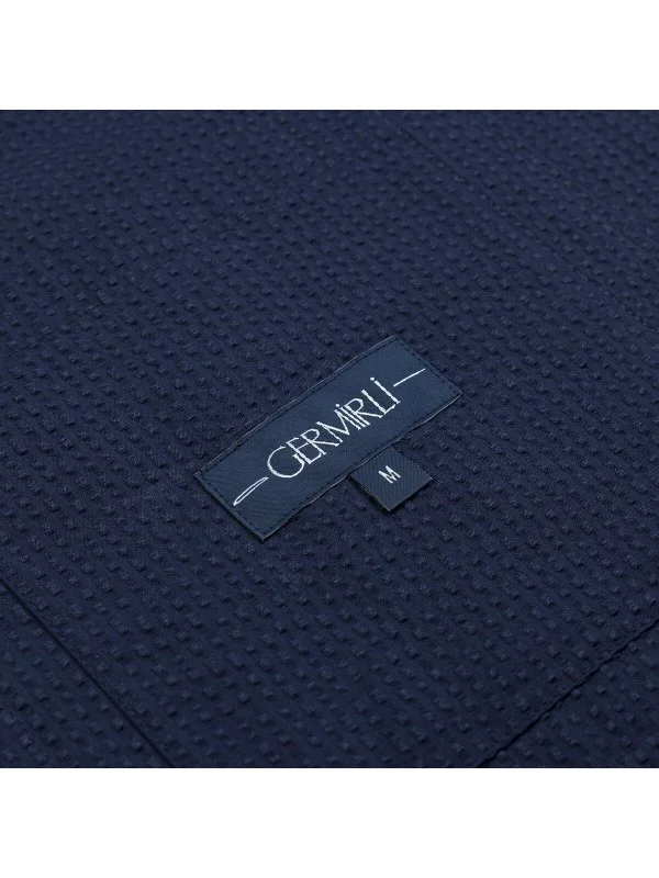 Germirli Navy Blue Seersucker Texture Tailor Fit Cotton Beyoğlu Jacket Shirt - 3