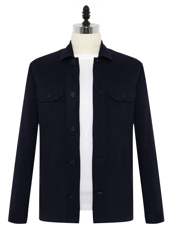 Germirli Navy Blue Tailor Fit Relaxed Fit Pure Cotton Jacket Shirt - 1