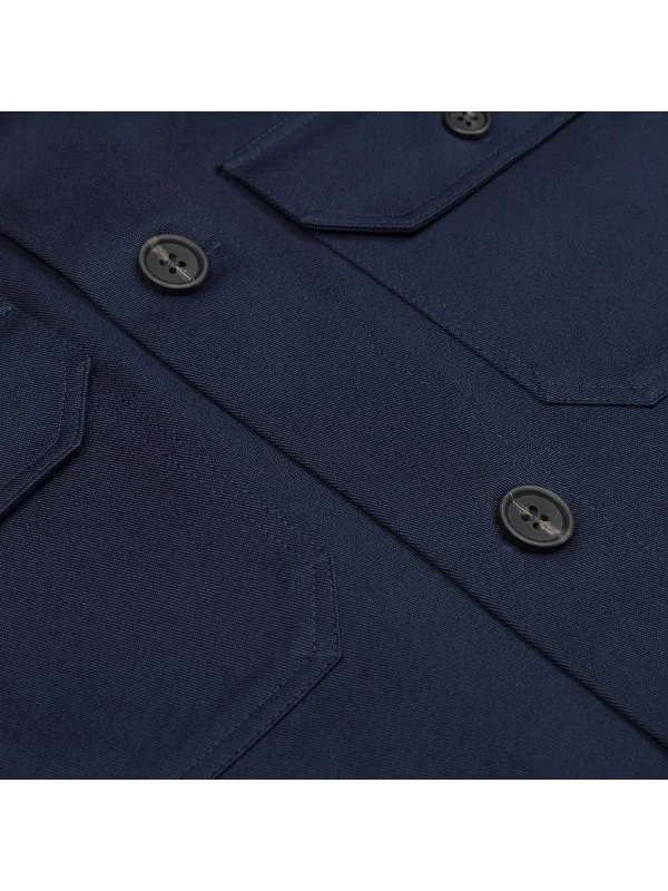 Germirli Navy Blue Tailor Fit Relaxed Fit Pure Cotton Jacket Shirt - 3