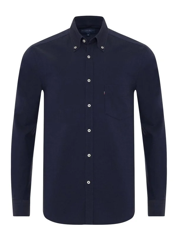Germirli Navy Blue Tailor Fit Relaxed Fit Button-down Collar Sport Oxford Organic Cotton Shirt - 1