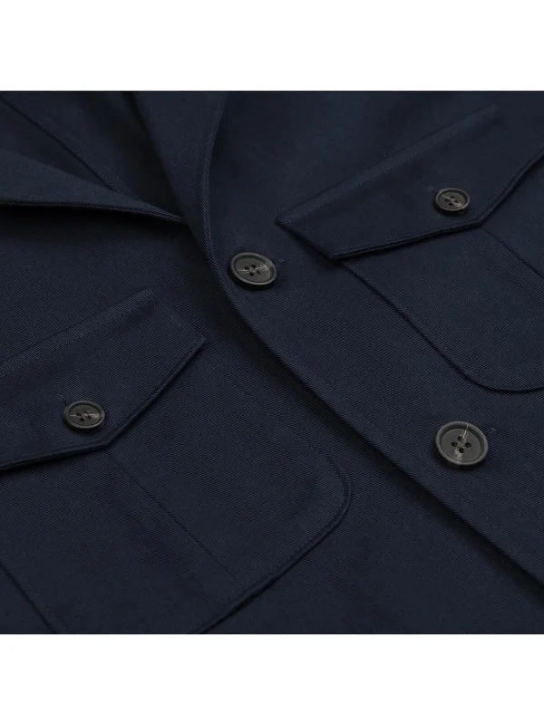 Germirli Navy Blue Twill Texture Tailor Fit Cotton Elastane Utility Jacket Shirt - 3
