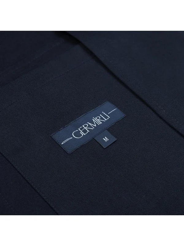 Germirli Navy Blue Twill Texture Tailor Fit Cotton Elastane Utility Jacket Shirt - 4