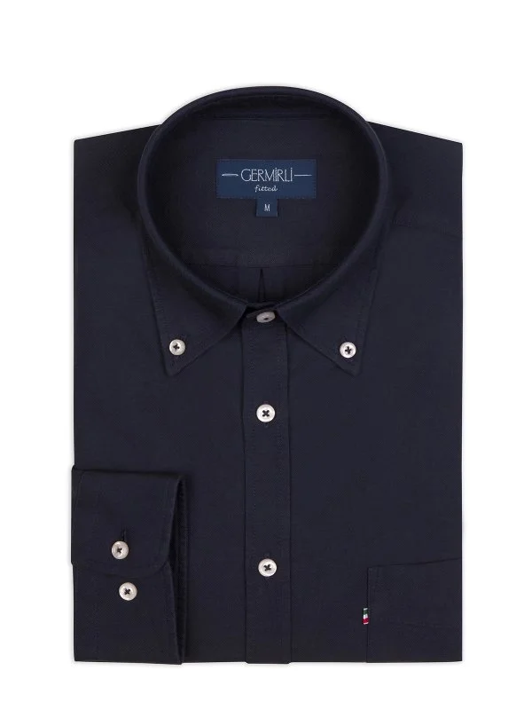 Germirli Navy Button-down Collar Pocket Tailor Fit Sport Oxford Men's Shirt - 2