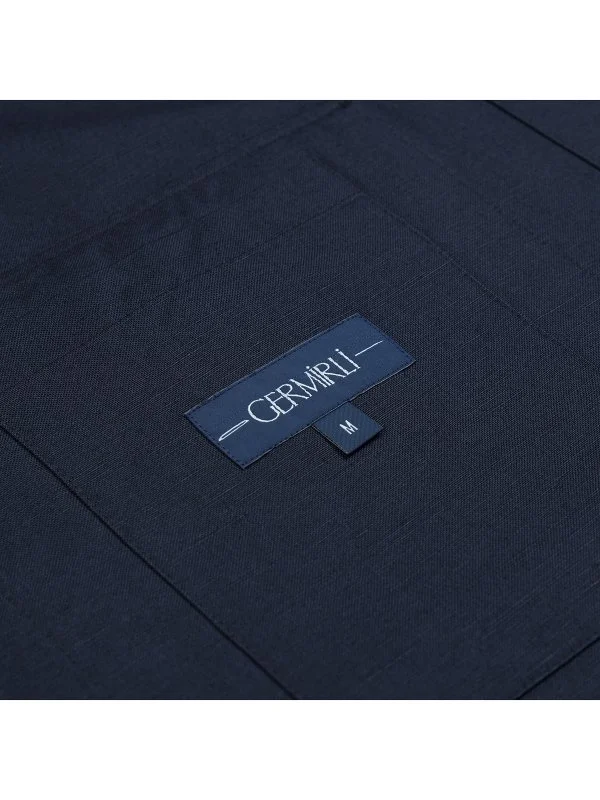 Germirli Navy Blue Color Flap Pocket Linen Cotton Jacket Shirt - 3