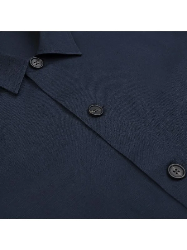 Germirli Navy Blue Color Flap Pocket Linen Cotton Jacket Shirt - 4