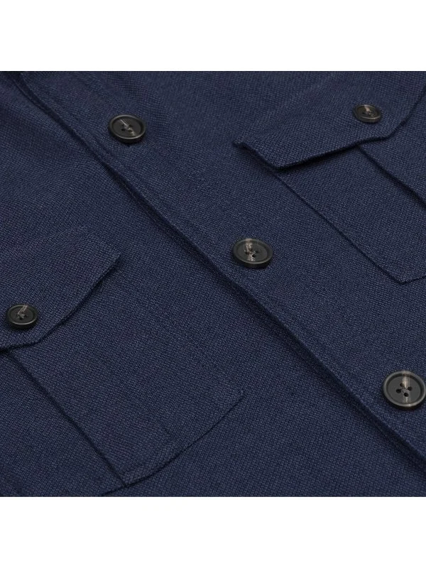 Germirli Navy Blue Denim Textured Germirli Tailor Fit Relaxed Fit Safari Organic Denim Cotton Jacket Shirt - 3
