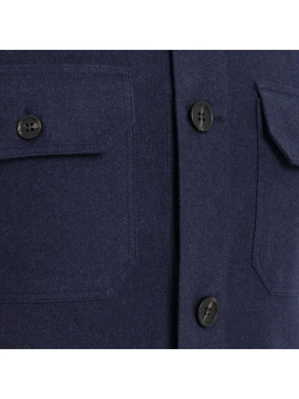 Germirli Navy Blue Flannel Cotton Lyocell Tailor Fit Relaxed Fit Jacket Shirt - 2