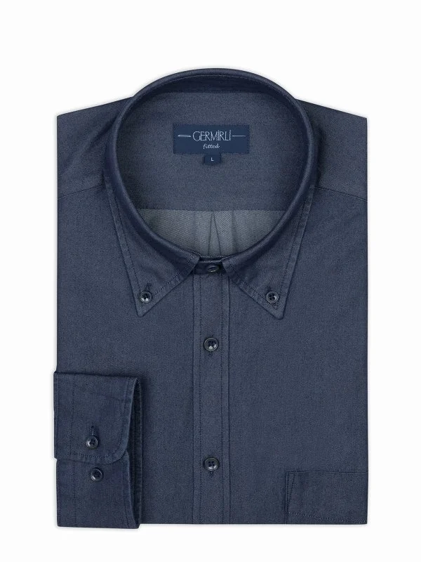 Germirli Navy Blue Pocket Button-down Collar Tailor Fit Exclusive Denim Shirt - 2
