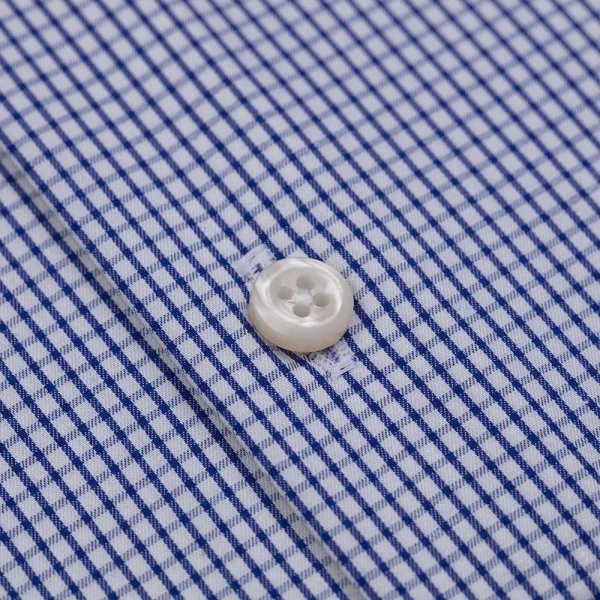 Germirli Navy Blue White Checkered Tailor Fit Journey Twill Non Iron Cotton Italian Collar Shirt - 2