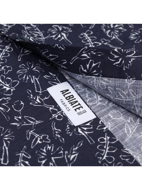 Germirli Navy Blue White Printed Patterned Soft Collar Tailor Fit Short Sleeve Shirt - 4