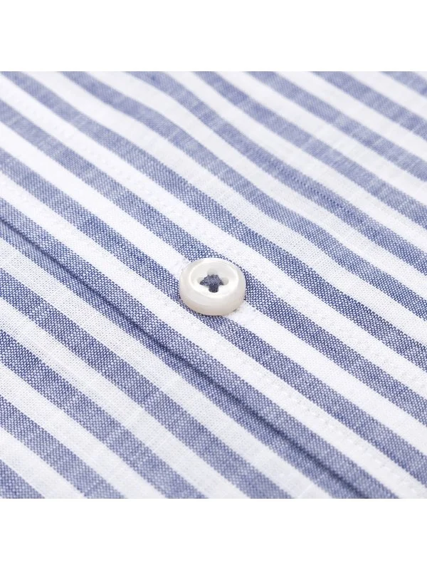 Germirli Navy Blue White Striped Albiate Button-down Collar Tailor Fit Thin Cotton Shirt - 3