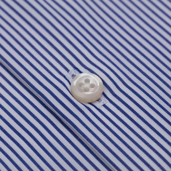 Germirli Navy Blue White Striped Tailor Fit 120/2 Journey Twill Non Iron Cotton Italian Collar Shirt - 2