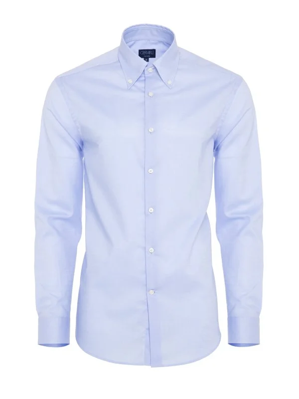 Non Iron Blue Oxford Button-down Collar Tailor Fit Shirt with Germirli - 1