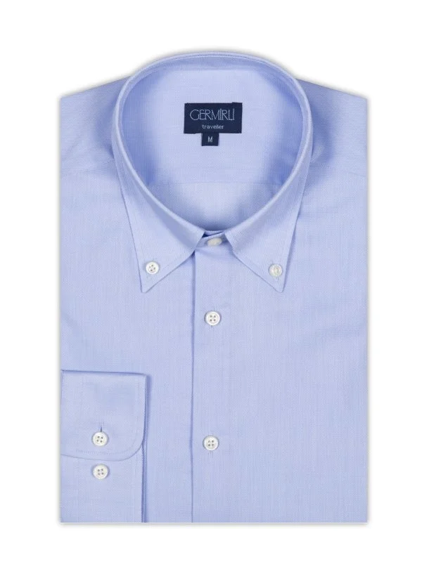 Non Iron Blue Oxford Button-down Collar Tailor Fit Shirt with Germirli - 2