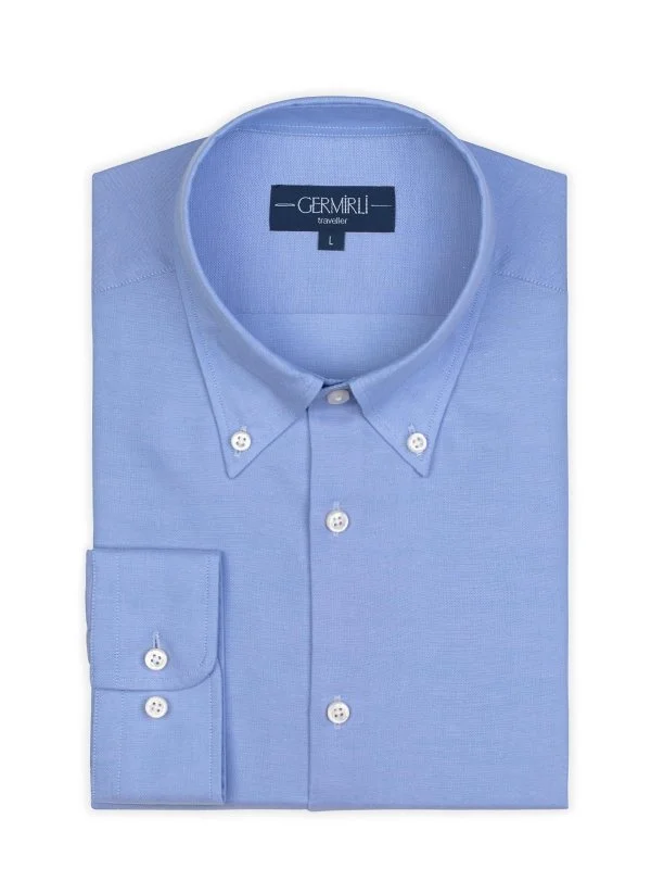 Non Iron Blue Panama Button-down Collar Tailor Fit Zero 24 Shirt with Germirli - 2