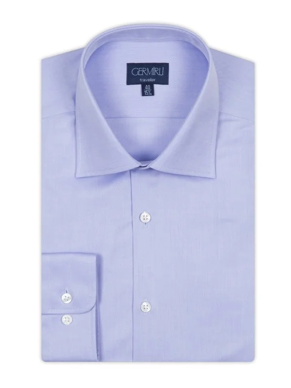 Non Iron Blue Twill Classic Collar Tailor Fit Journey Shirt with Germirli - 2