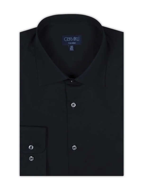 Non Iron Navy Poplin Classic Collar Tailor Fit Shirt with Germirli - 2