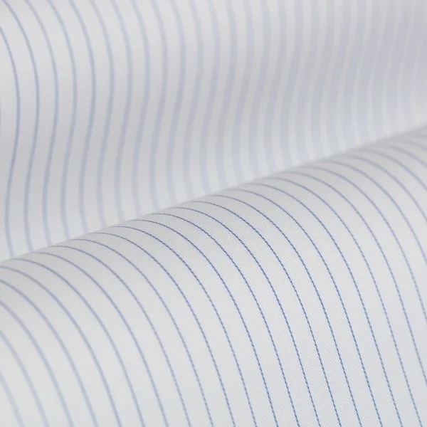 Non Iron Navy Blue Striped Classic Collar Tailor Fit Shirt with Germirli - 3
