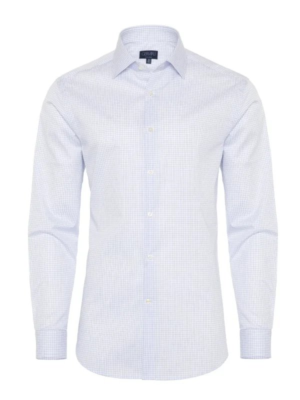 Non Iron Navy Checkered Classic Collar Tailor Fit Shirt with Germirli - 3