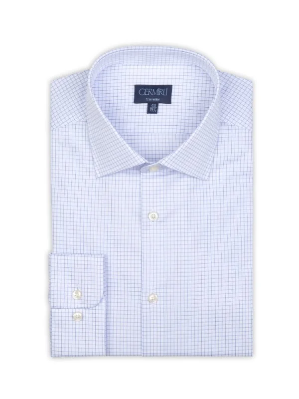 Non Iron Navy Checkered Classic Collar Tailor Fit Shirt with Germirli - 1