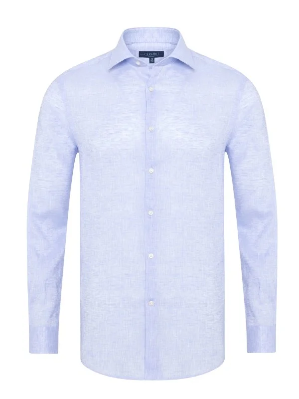Non Iron Light Blue Classic Collar Tailor Fit Journey Linen Shirt with Germirli - 1