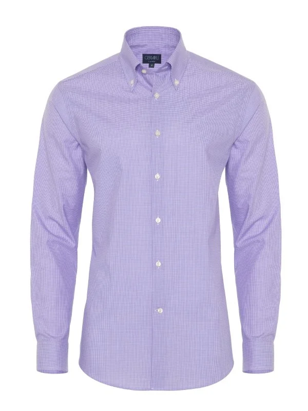 Non Iron Lilac Checkered Button-down Collar Tailor Fit Shirt with Germirli - 1