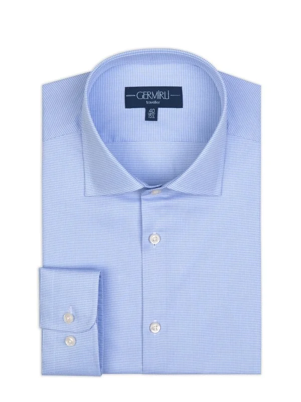 Non Iron Piyedepul Patterned Classic Collar Tailor Fit Journey Blue Shirt with Germirli - 3